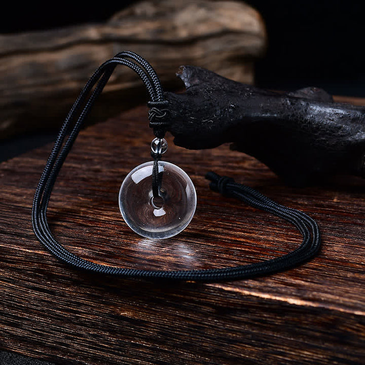 Buddha Stones Collier de protection en quartz clair naturel avec boucle de la paix - Quartz clair de 33 mm - image 0