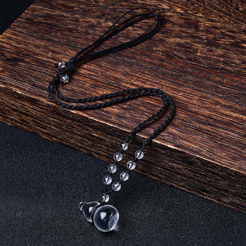 Buddha Stones Collier de protection en perles de quartz clair naturel et en corde, composé d'une gourde et d'un collier de perles en quartz clair naturel. - Corde de perles de quartz clair - image 0