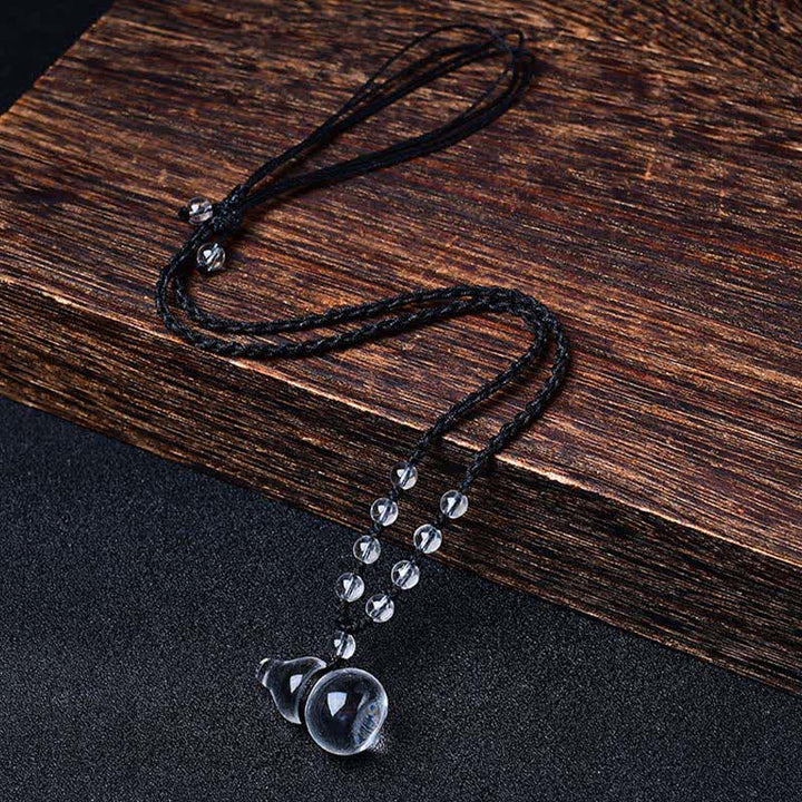 Buddha Stones Collier de protection en perles de quartz clair naturel et en corde, composé d'une gourde et d'un collier de perles en quartz clair naturel. - Corde de perles de quartz clair - image 0