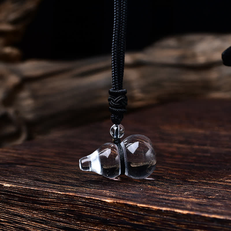 Buddha Stones Collier de protection en perles de quartz clair naturel et en corde, composé d'une gourde et d'un collier de perles en quartz clair naturel. - Corde noire - image 4