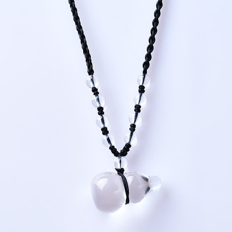 Buddha Stones Collier de protection en perles de quartz clair naturel et en corde, composé d'une gourde et d'un collier de perles en quartz clair naturel. - image 1