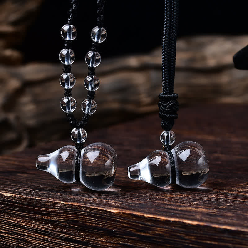 Buddha Stones Collier de protection en perles de quartz clair naturel et en corde, composé d'une gourde et d'un collier de perles en quartz clair naturel. - image 6