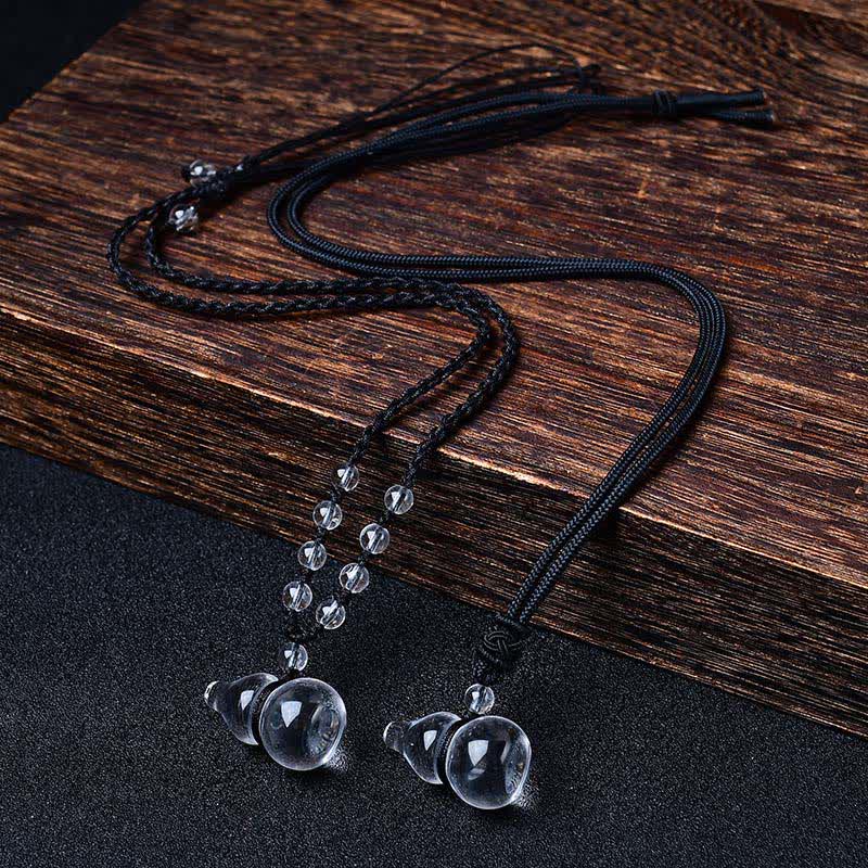 Buddha Stones Collier de protection en perles de quartz clair naturel et en corde, composé d'une gourde et d'un collier de perles en quartz clair naturel. - image 7