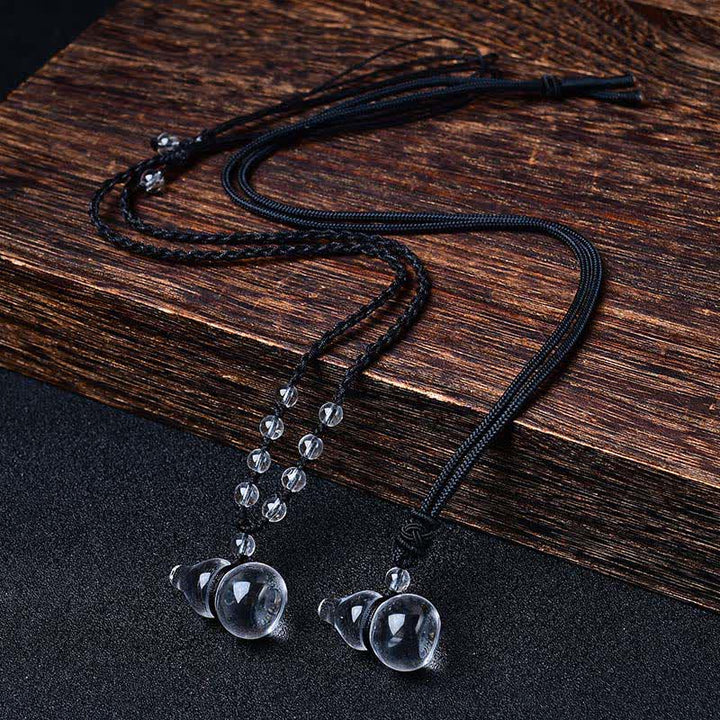 Buddha Stones Collier de protection en perles de quartz clair naturel et en corde, composé d'une gourde et d'un collier de perles en quartz clair naturel. - image 7