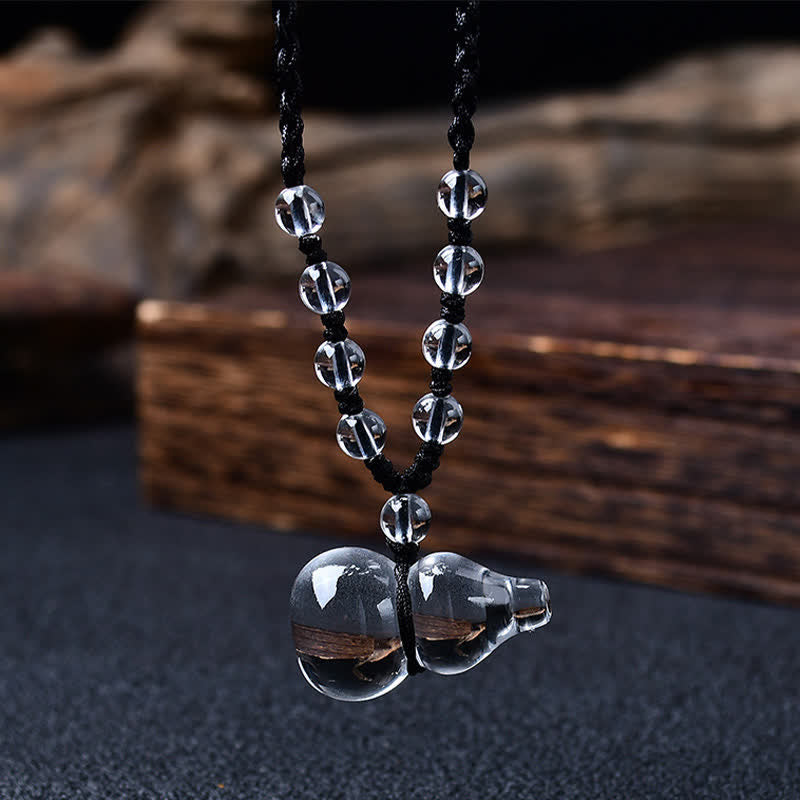 Buddha Stones Collier de protection en perles de quartz clair naturel et en corde, composé d'une gourde et d'un collier de perles en quartz clair naturel. - image 2