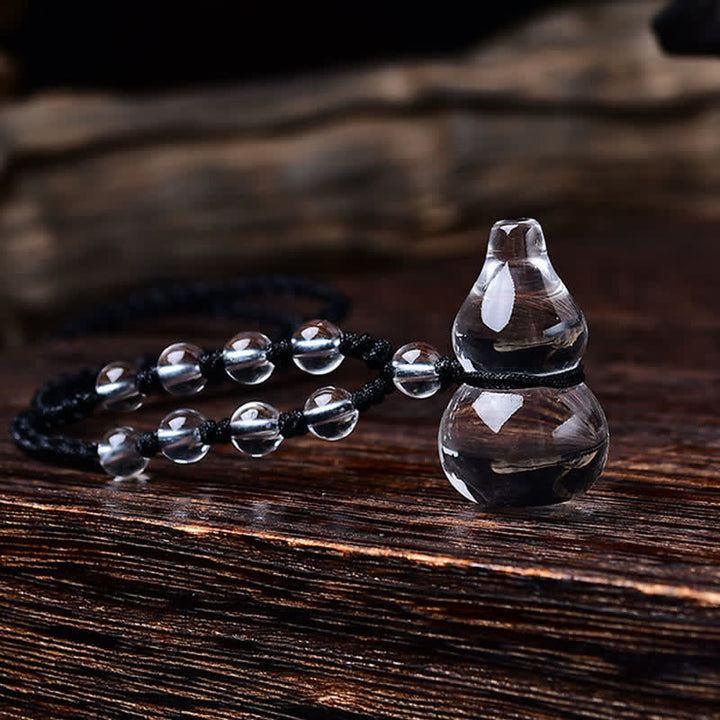 Buddha Stones Collier de protection en perles de quartz clair naturel et en corde, composé d'une gourde et d'un collier de perles en quartz clair naturel. - image 3