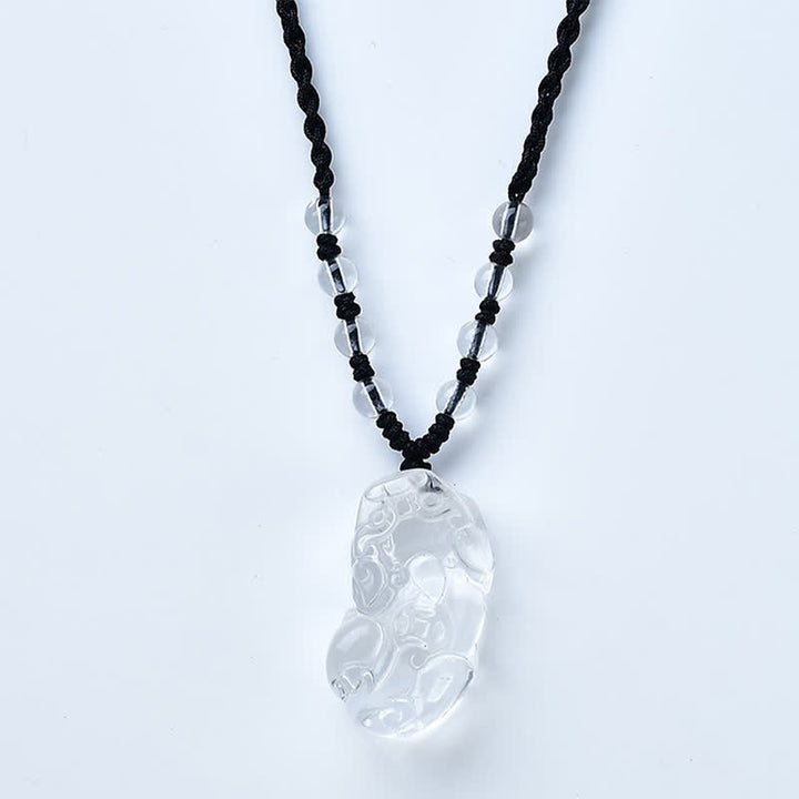 Buddha Stones Collier en corde de perles de quartz clair naturel Pixiu - image 4