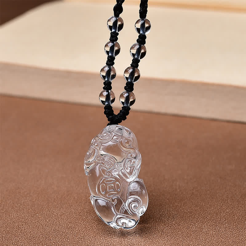 Buddha Stones Collier en corde de perles de quartz clair naturel Pixiu - image 1