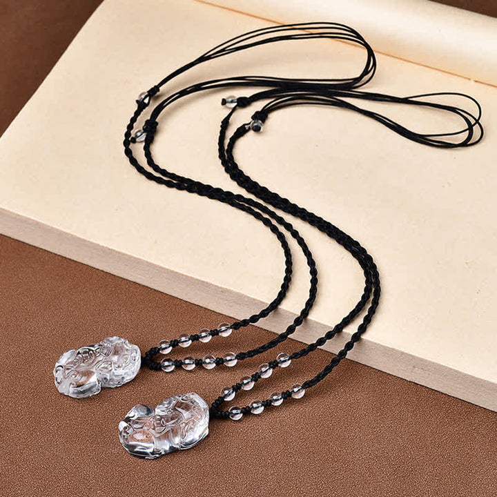Buddha Stones Collier en corde de perles de quartz clair naturel Pixiu - image 9
