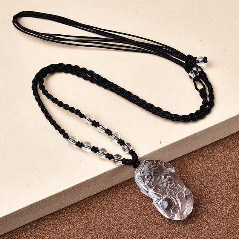 Buddha Stones Collier en corde de perles de quartz clair naturel Pixiu - Un Pixiu tourné vers la gauche - Quartz clair (33*18,8*11 mm) - image 7