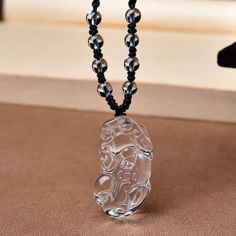 Buddha Stones Collier en corde de perles de quartz clair naturel Pixiu - image 2