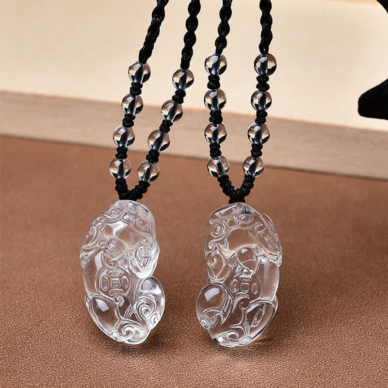 Buddha Stones Collier en corde de perles de quartz clair naturel Pixiu - image 8