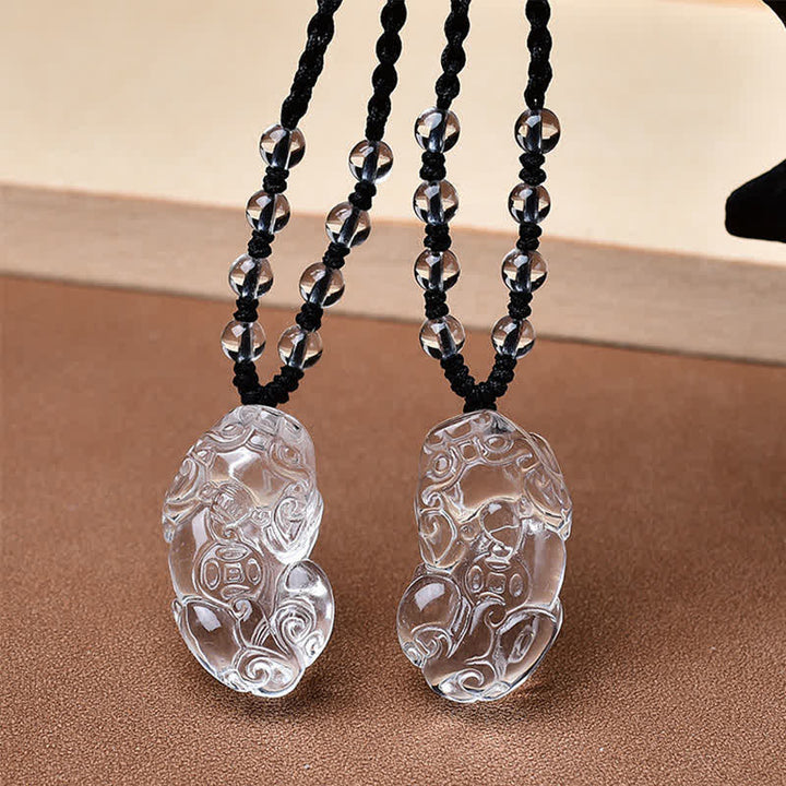Buddha Stones Collier en corde de perles de quartz clair naturel Pixiu - image 8