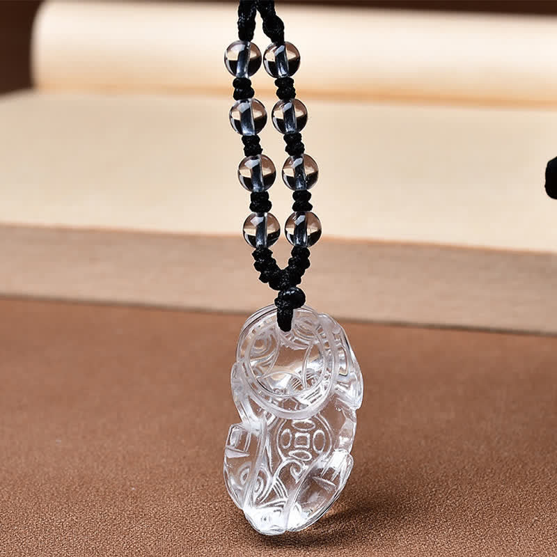 Buddha Stones Collier en corde de perles de quartz clair naturel Pixiu - image 3