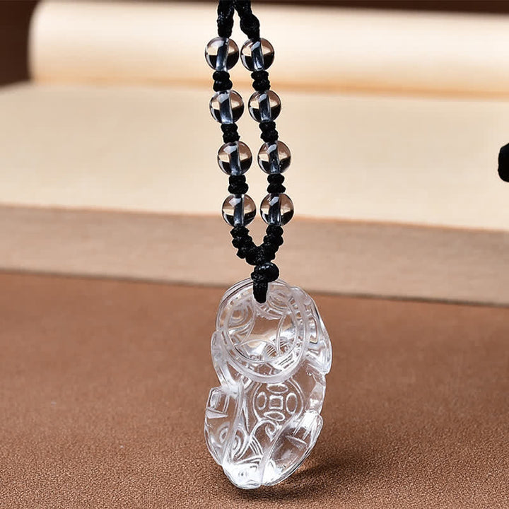 Buddha Stones Collier en corde de perles de quartz clair naturel Pixiu - image 3