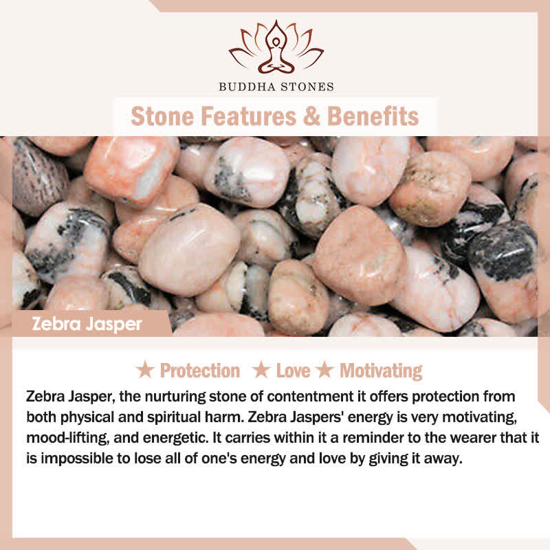 Buddha Stones Bracelet de perles en jaspe zébré 3 pièces, symbole d'illumination et de lotus - image 7