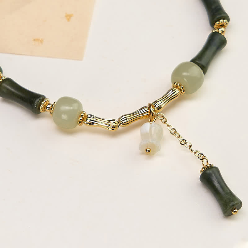Buddha Stones Bracelet ajustable en jade Hetian, péridot, bambou et muguet, symbole de richesse et de fidélité - image 4