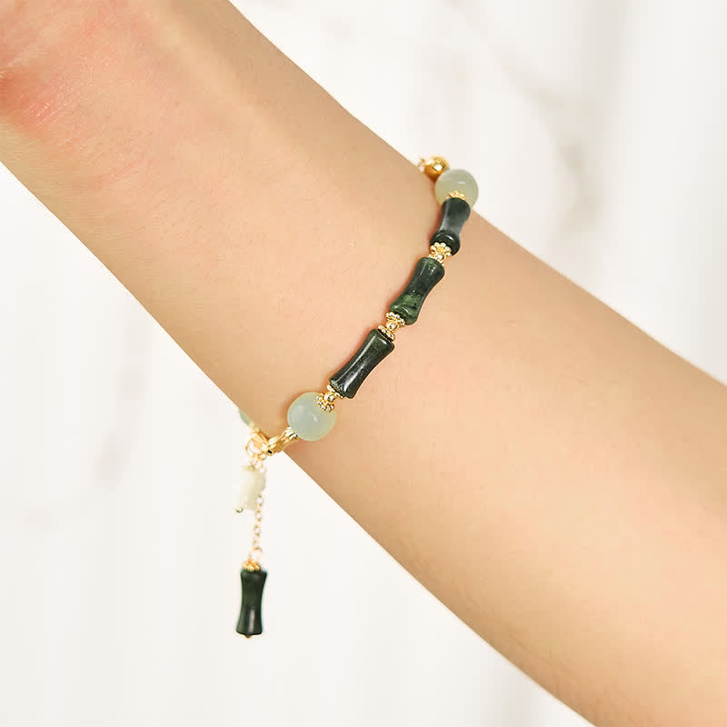 Buddha Stones Bracelet ajustable en jade Hetian, péridot, bambou et muguet, symbole de richesse et de fidélité - image 2