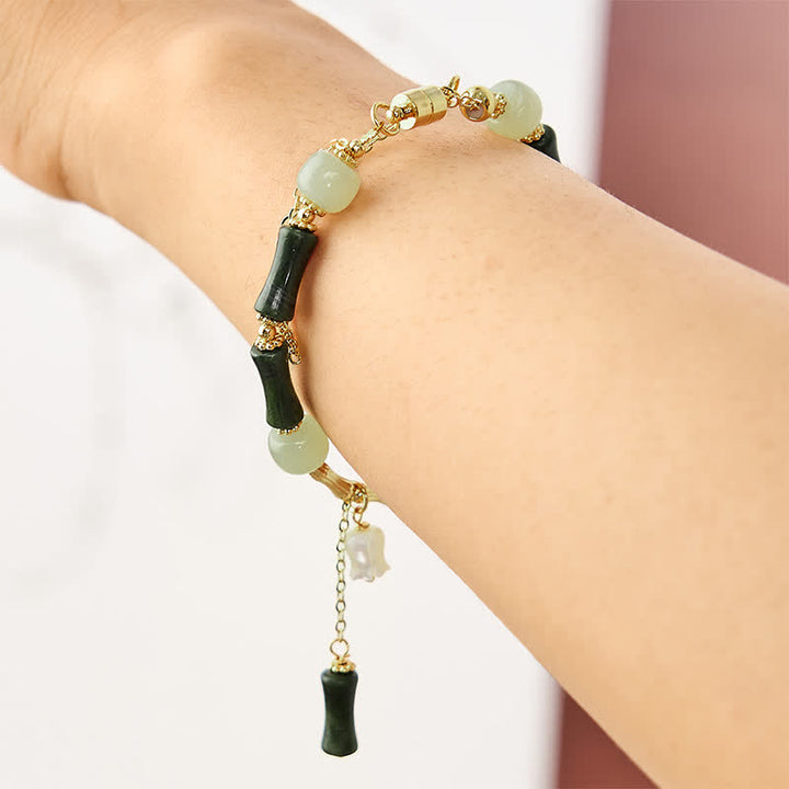 Buddha Stones Bracelet ajustable en jade Hetian, péridot, bambou et muguet, symbole de richesse et de fidélité - image 1