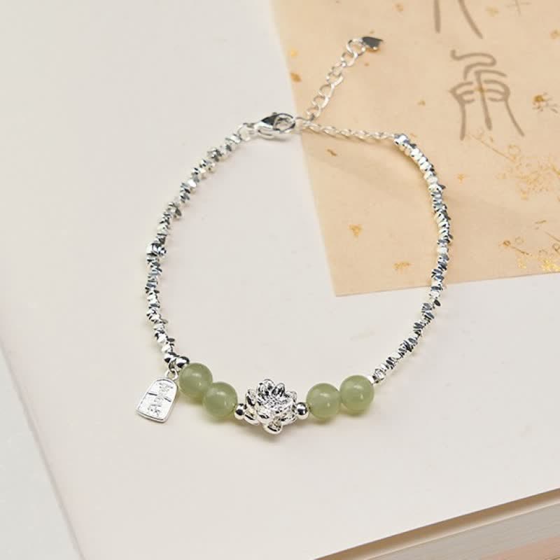 Buddha Stones Bracelet en cuivre orné de perles de jade lotus et de perles de joie et de bonheur, symbole d'abondance. - image 1
