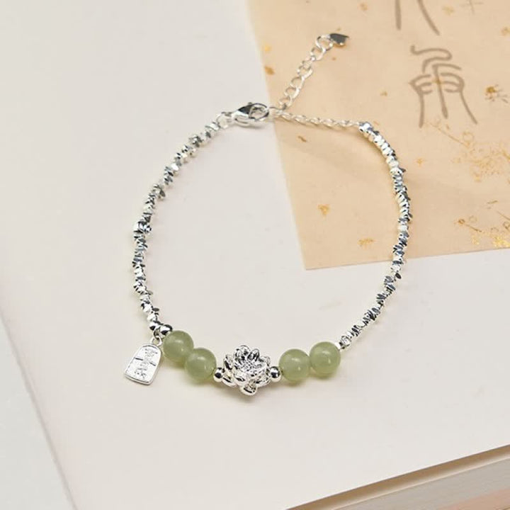 Buddha Stones Bracelet en cuivre orné de perles de jade lotus et de perles de joie et de bonheur, symbole d'abondance. - image 1