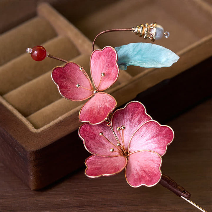 Buddha Stones Broche fleur rouge en velours de soie artisanale - image 3