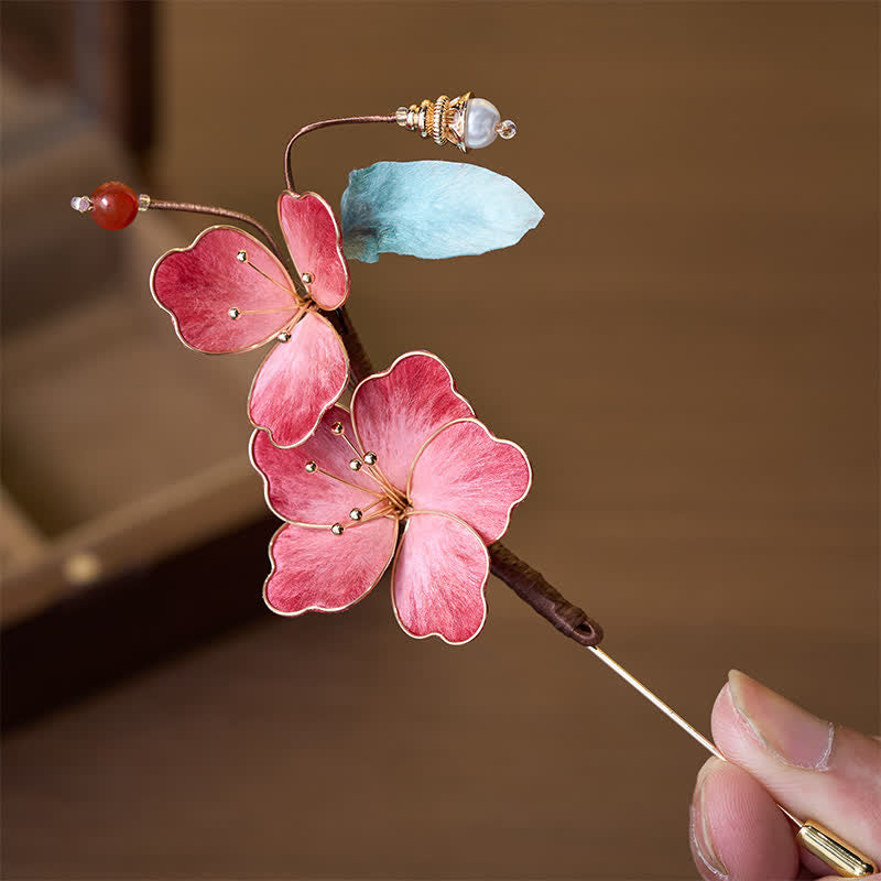 Buddha Stones Broche fleur rouge en velours de soie artisanale - image 2