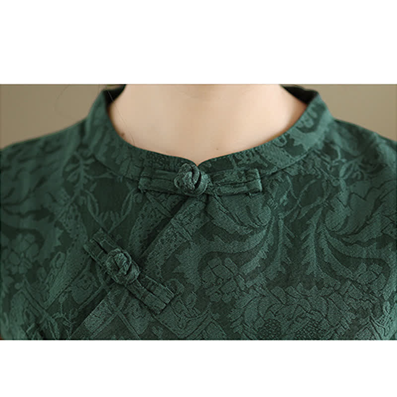 Buddha Stones Robe mini sans manches en coton à col mandarin et boutons brandebourg, motif jacquard, avec poches - image 9
