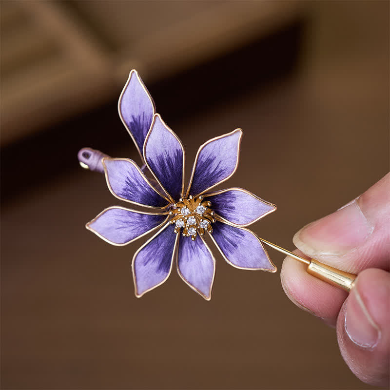 Buddha Stones Broche fleur violette en velours de soie artisanale - image 2