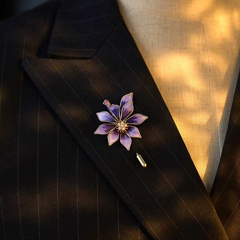 Buddha Stones Broche fleur violette en velours de soie artisanale - image 3