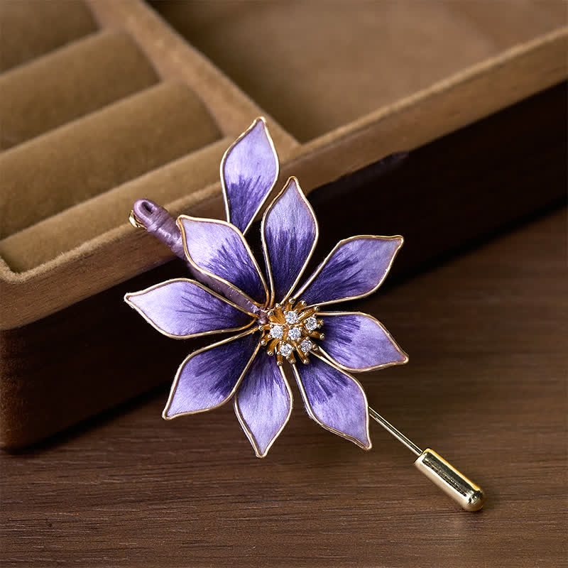 Buddha Stones Broche fleur violette en velours de soie artisanale - image 1