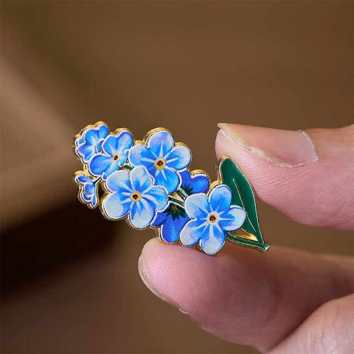 Buddha Stones Broche en cuivre représentant un petit myosotis, un coquelicot, du muguet, un hortensia et un lupin. - image 2