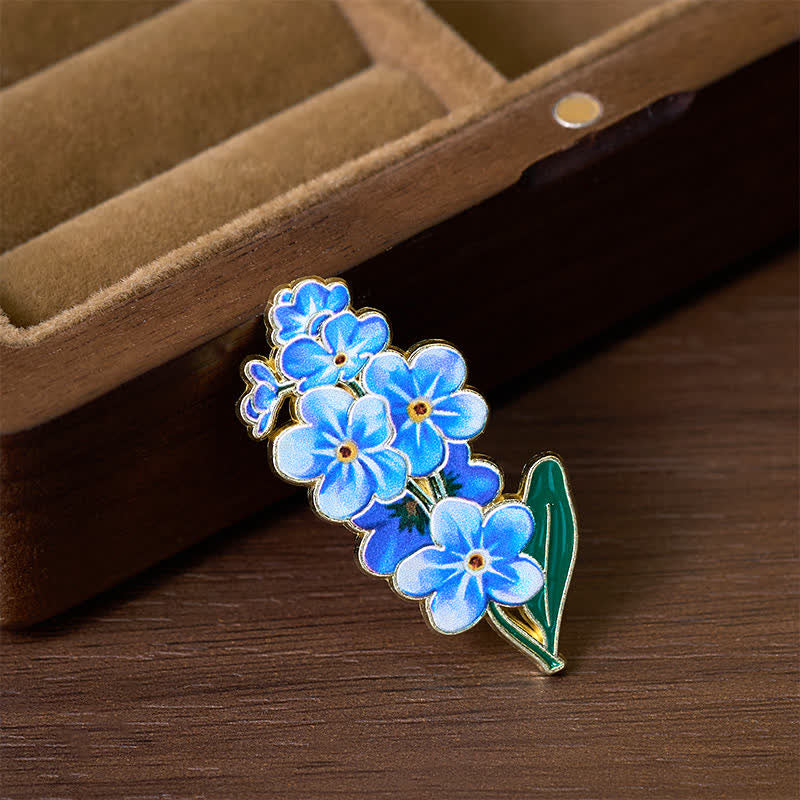 Buddha Stones Broche en cuivre représentant un petit myosotis, un coquelicot, du muguet, un hortensia et un lupin. - image 1