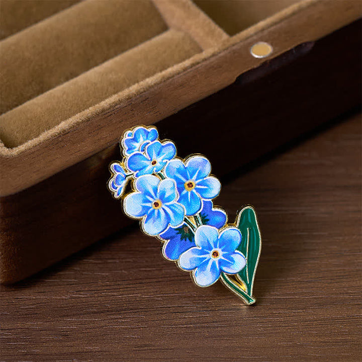 Buddha Stones Broche en cuivre représentant un petit myosotis, un coquelicot, du muguet, un hortensia et un lupin. - image 1