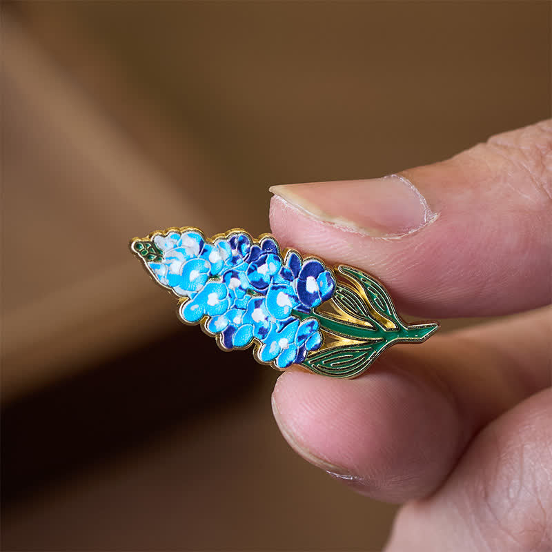 Buddha Stones Broche en cuivre représentant un petit myosotis, un coquelicot, du muguet, un hortensia et un lupin. - image 19
