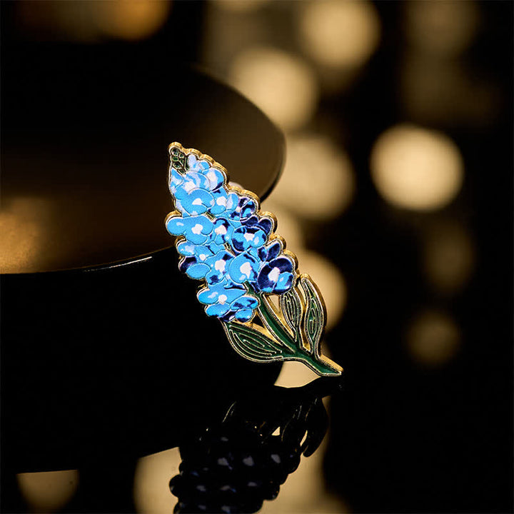 Buddha Stones Broche en cuivre représentant un petit myosotis, un coquelicot, du muguet, un hortensia et un lupin. - Lupin 1,4 x 3,5 cm - image 17