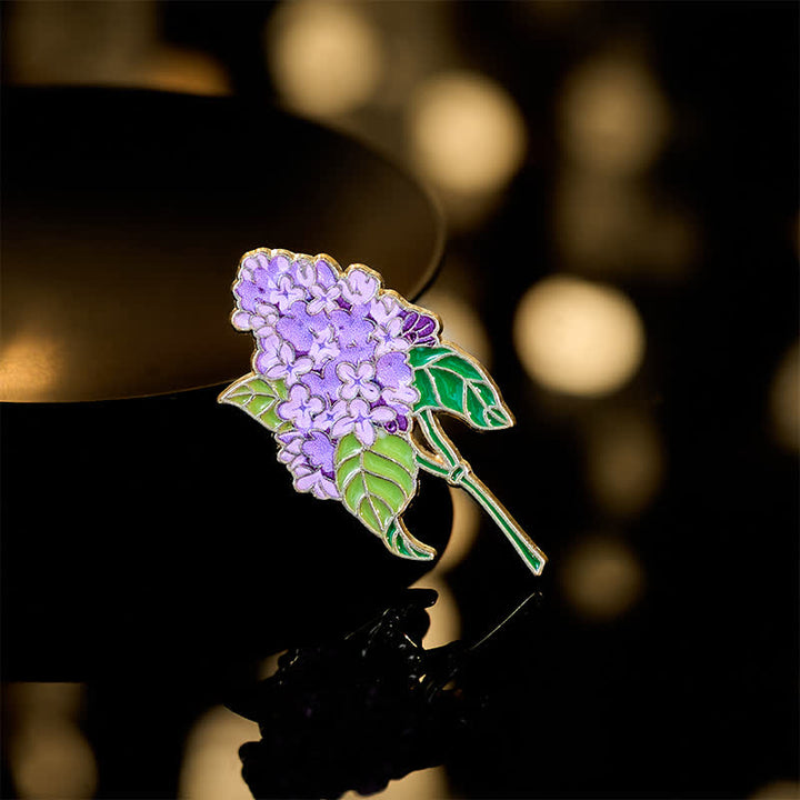 Buddha Stones Broche en cuivre représentant un petit myosotis, un coquelicot, du muguet, un hortensia et un lupin. - Hortensia 2*3,8cm - image 12
