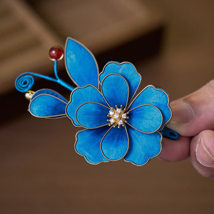 Buddha Stones Broche fleur en velours de soie bleu clair, confectionnée à la main - image 2