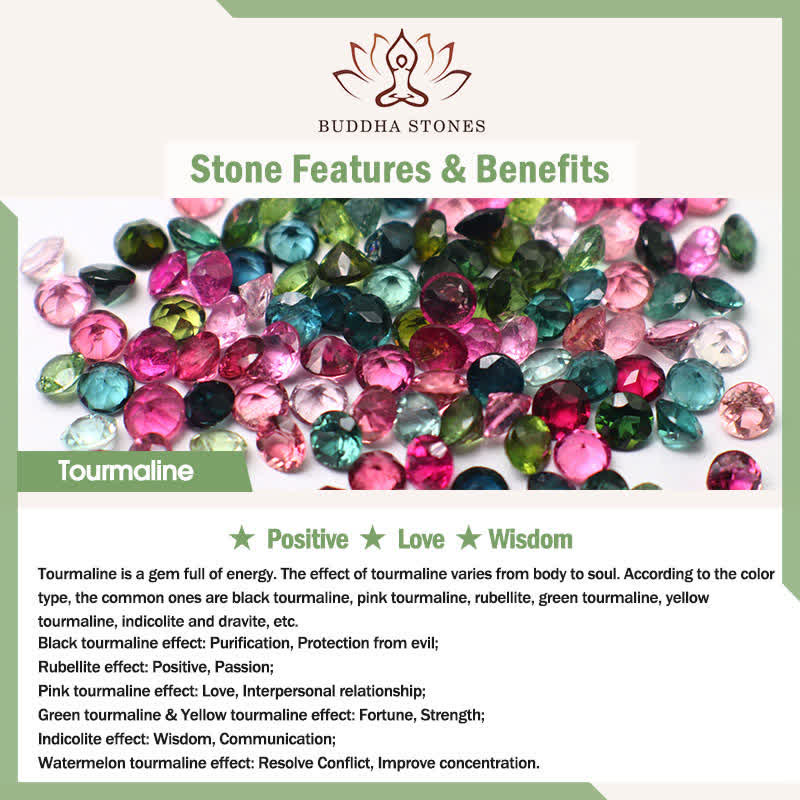 Buddha Stones Bracelet de sagesse en tourmaline et calcédoine multicolores naturelles - image 6