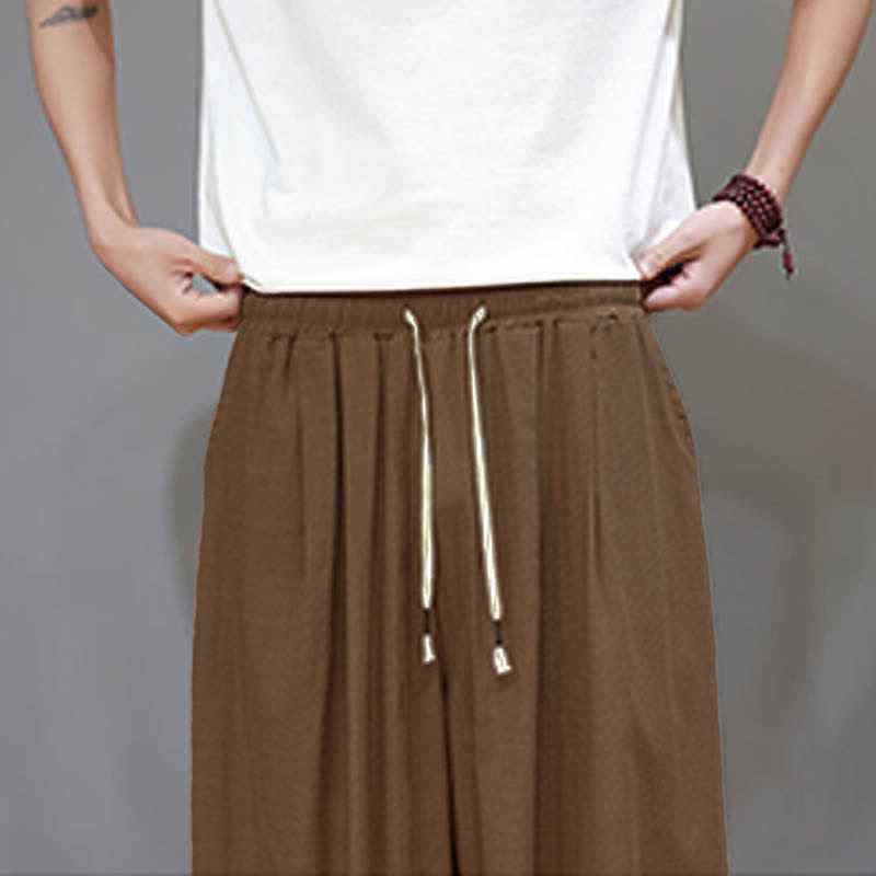 Buddha Stones Pantalon harem court pour homme, style zen, avec taille élastique et poches - image 23