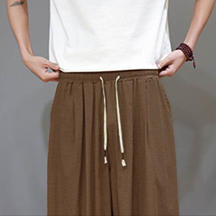 Buddha Stones Pantalon harem court pour homme, style zen, avec taille élastique et poches - image 23