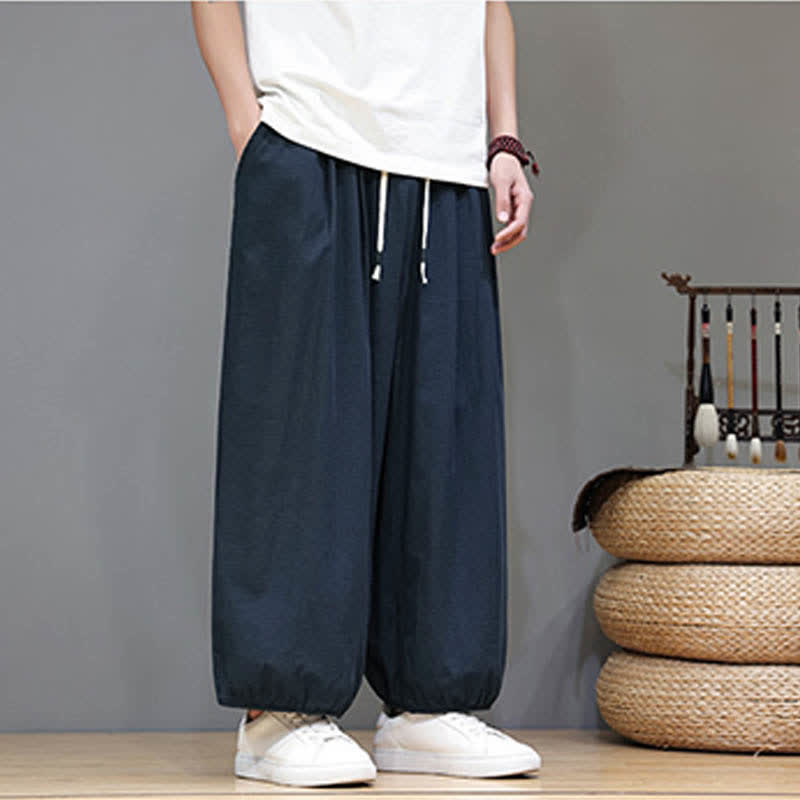 Buddha Stones Pantalon harem court pour homme, style zen, avec taille élastique et poches - image 7