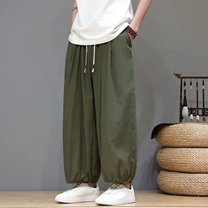 Buddha Stones Pantalon harem court pour homme, style zen, avec taille élastique et poches - image 16