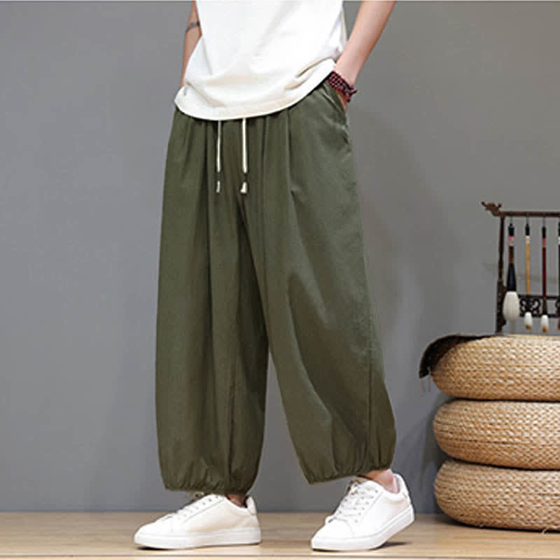 Buddha Stones Pantalon harem court pour homme, style zen, avec taille élastique et poches - image 8