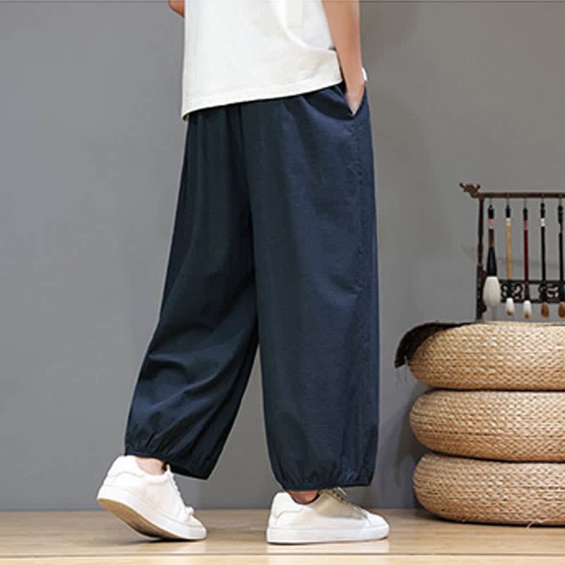 Buddha Stones Pantalon harem court pour homme, style zen, avec taille élastique et poches - image 4