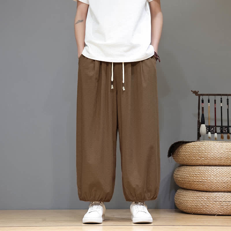 Buddha Stones Pantalon harem court pour homme, style zen, avec taille élastique et poches - image 21
