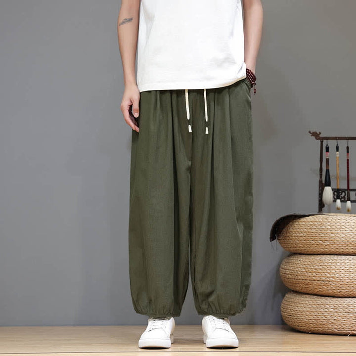 Buddha Stones Pantalon harem court pour homme, style zen, avec taille élastique et poches - image 12