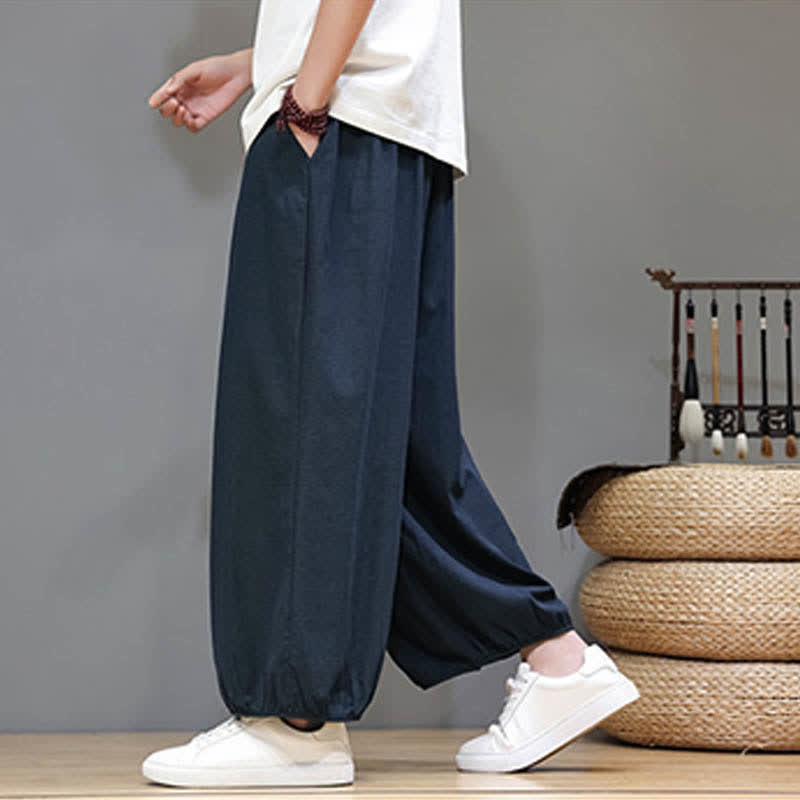 Buddha Stones Pantalon harem court pour homme, style zen, avec taille élastique et poches - image 1