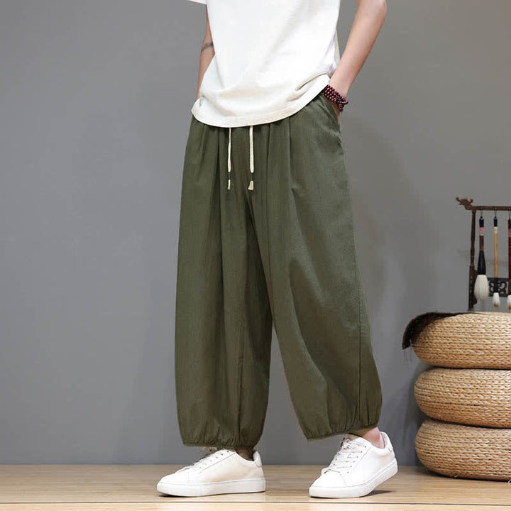 Buddha Stones Pantalon harem court pour homme, style zen, avec taille élastique et poches - image 11