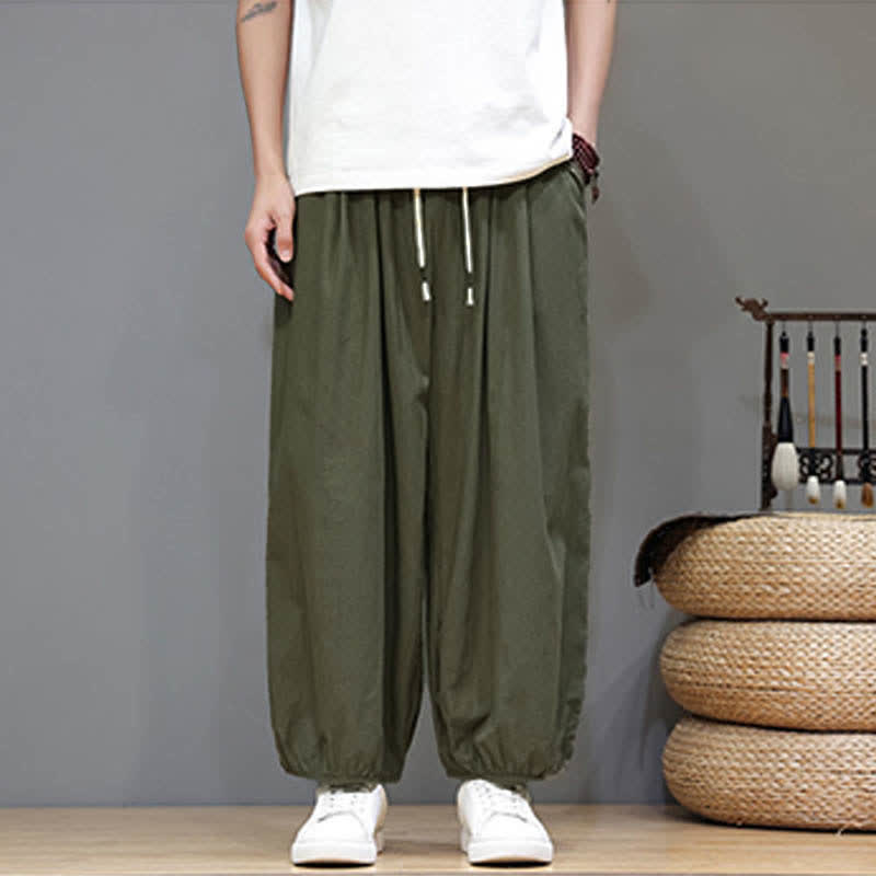 Buddha Stones Pantalon harem court pour homme, style zen, avec taille élastique et poches - image 14